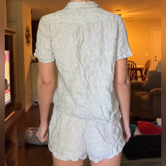 Quince Striped Button-Up Shirt and Shorts Pajamas - Picture 3 of 4